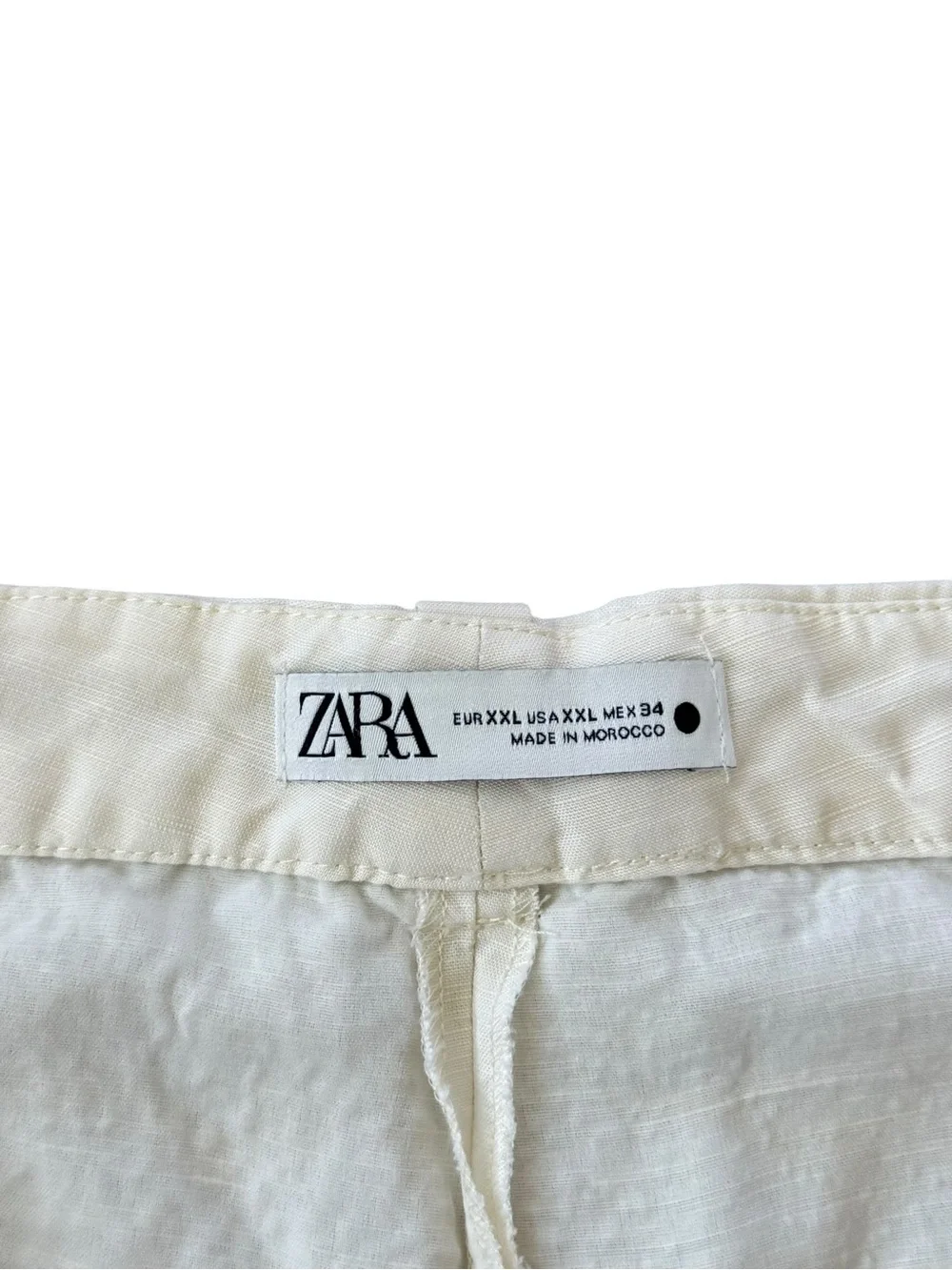 Zara Off white cream Wide Leg Trousers Linen Blend Pants size xxl